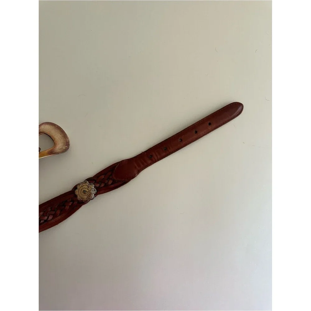 Fossil vintage brown leather braided western style silver accent belt